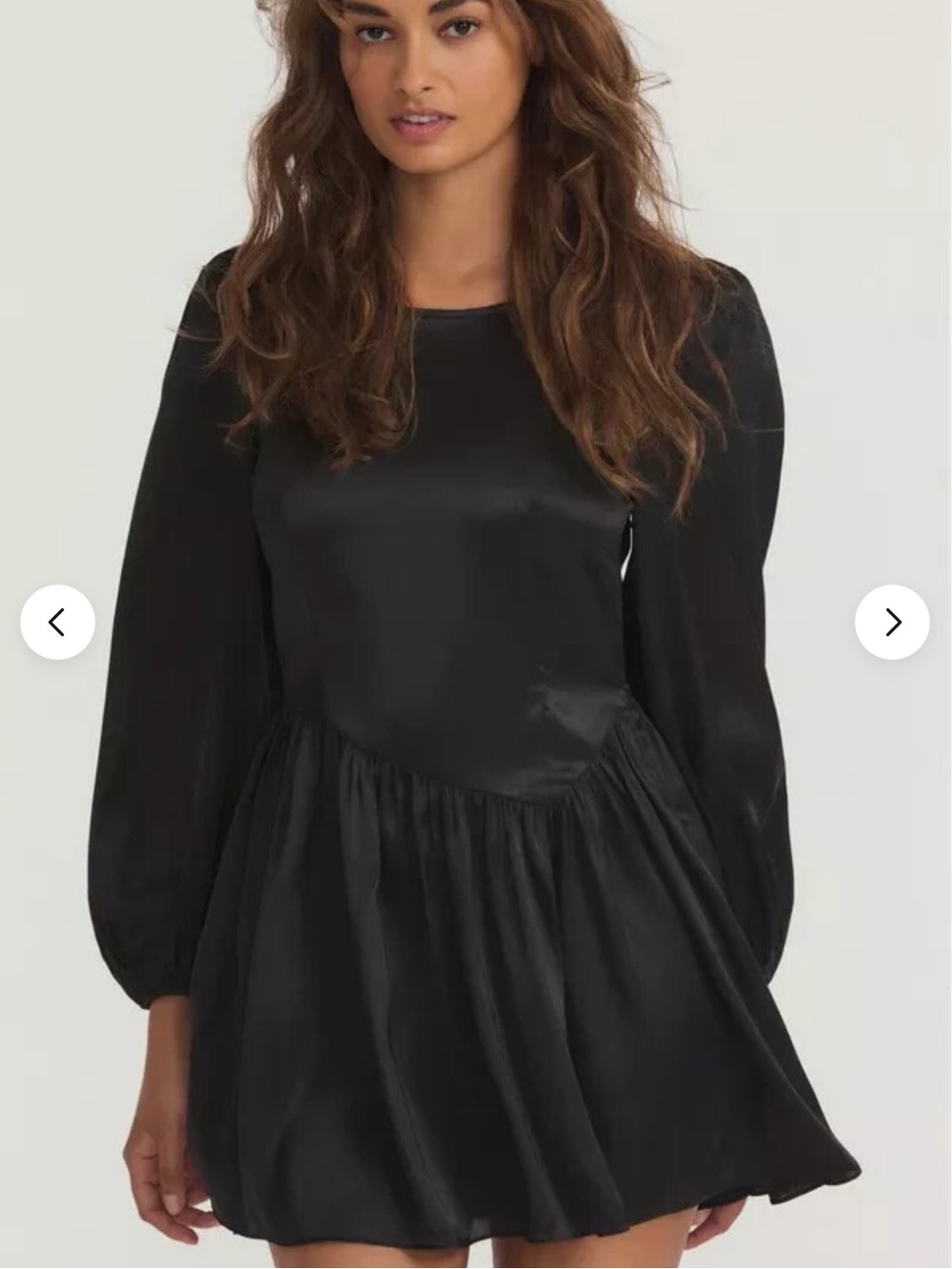 L'AGENCE Black Satin Long-Sleeve Mini Dress